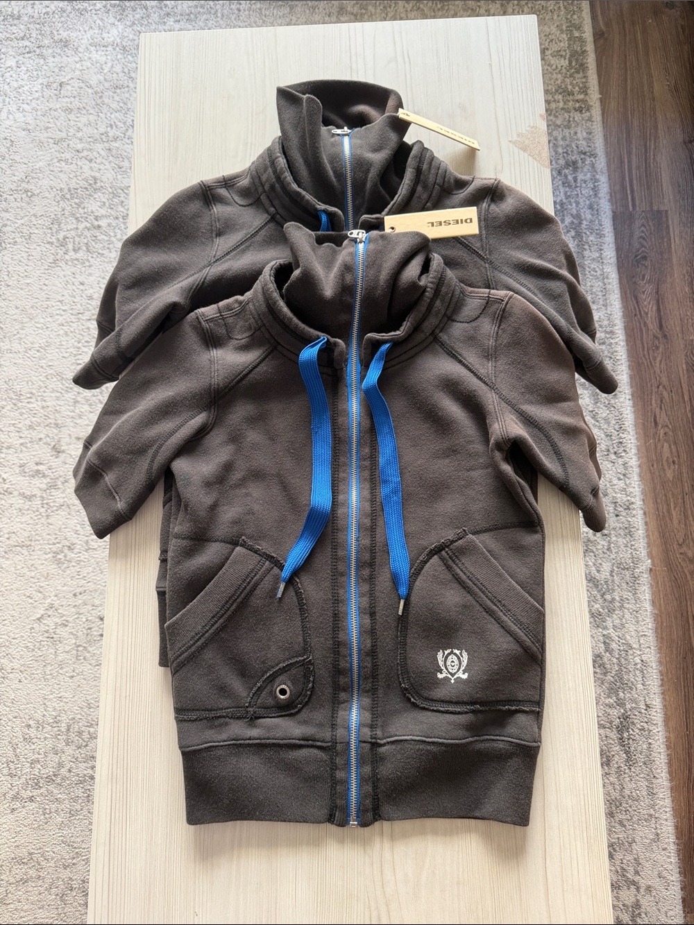 Diesel - Distressed Black Josal Zip Hoodie w/Blue Drawstrings